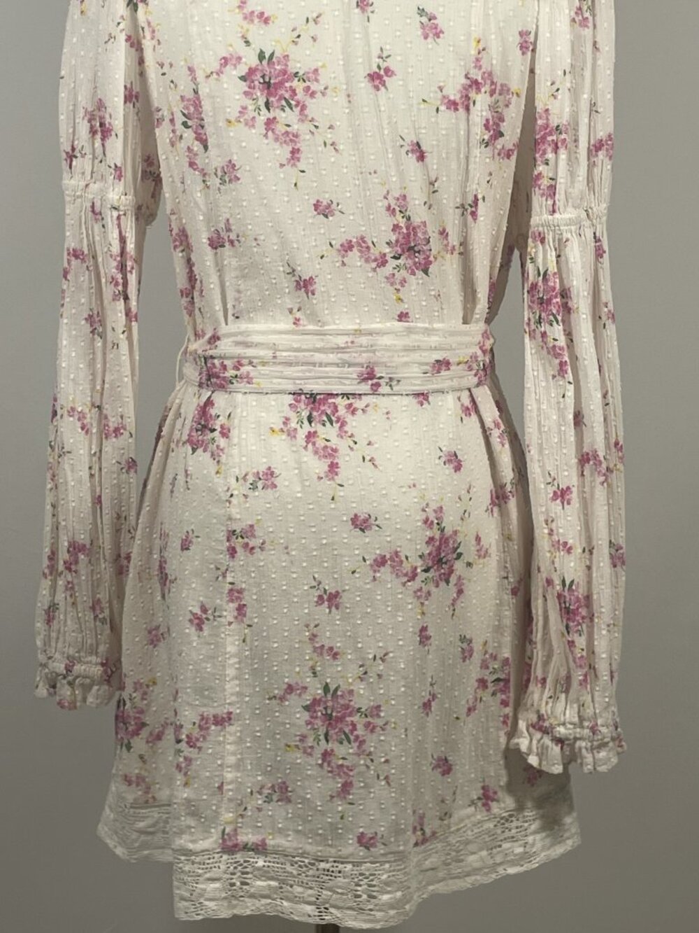 LoveShackFancy Fria White Pink Floral Swiss-Dot Magenta Light Mini Dress Size S - Picture 5 of 7